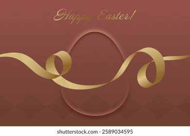 Festive Easter. Red Easter background, golden ribbon, sacred holiday, Christian faith, divine grace, spring renewal, Easter blessings, joy, church tradition, devotion.