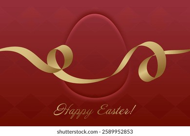 Festive Easter. Red Easter design, golden ribbon, sacred holiday, Christian faith, church gathering, divine love, spring celebration, joy, rebirth, holy blessings.