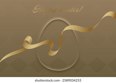 Festive Easter. Soft beige tones combined with a flowing golden ribbon create an elegant greeting card, capturing the holidays essence. Symbol of faith, divine joy, blessings