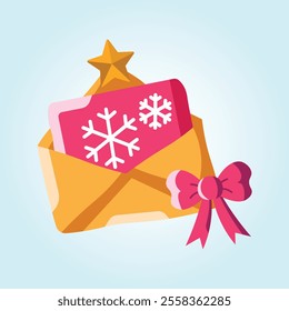 A festive e-card featuring a snowflake design inside a decorated envelope. Perfect for sending holiday greetings.