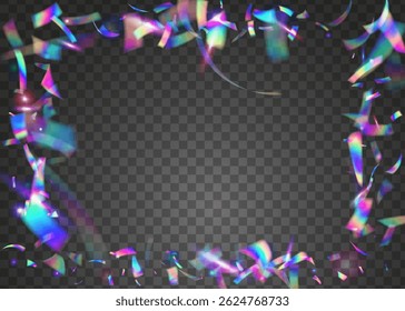 Festive Effect. Blue Laser Glitter. Explosion Burst. Carnival Confetti. Falling Tinsel. Glare Texture. Light Holographic Illustration. Abstract Banner. Purple Festive Effect
