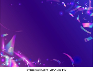 Festive Effect. Purple Happy Ribbon. Anniversary Background. Neon Confetti. Light Iridescent Serpentine. Isolated Flag. Glare Pattern. Rainbow Design. Pink Festive Effect