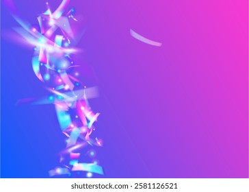 Festive Effect. Retro Christmas Serpentine. Falling Paper. Hologram Glitter. Explosion Background. Glare Pattern. Surprise Poster. Purple Laser Ribbon. Pink Festive Effect
