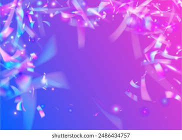 Festive Effect. Surprise Banner. Purple Art Glitter. Falling Poster. 3d Confetti. Retro Concept. Explosion Background. Happy Holographic Illustration. Blue Festive Effect