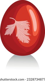 huevo festivo para la fiesta de Novruz o Pascua. Huevo teñido de rojo y adornado con un pétalo perejil. Ilustración del vector EPS10