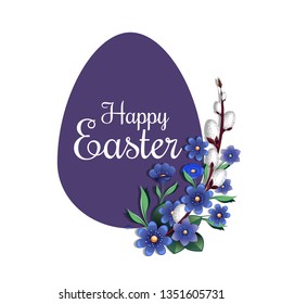 Festive egg shaped banner with traditional easter greeting. Happy Easter. Vector illustration