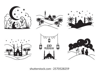 Festive Eid silhouette Background Bundle. Perfect for Invitations and Celebrations