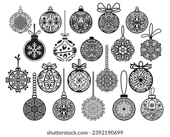 Festive Elegance: Christmas Ball 20-Pack Digital Designs, vector illustration.
