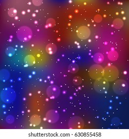 Festive elegant dark abstract background with bokeh lights and stars Texture