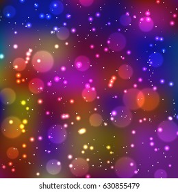 Festive elegant dark abstract background with bokeh lights and stars Texture