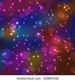 Festive elegant dark abstract background with bokeh lights and stars Texture