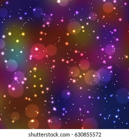 Festive elegant dark abstract background with bokeh lights and stars Texture