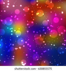 Festive elegant dark abstract background with bokeh lights and stars Texture