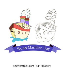 Festive emblem with image of a ship on World Maritime Day.