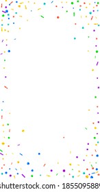 Festive eminent confetti. Celebration stars. Festive confetti on white background. Favorable festive overlay template. Vertical vector background.