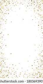 Festive energetic confetti. Celebration stars. Gold confetti on white background. Favorable festive overlay template. Vertical vector background.