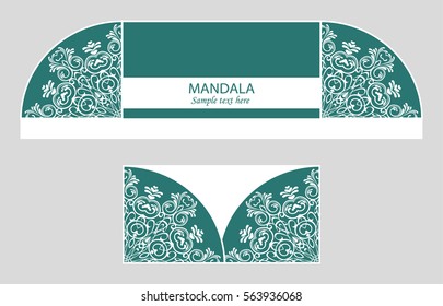 A festive envelope, box, cover for wedding, party, congratulations, I'm sorry. Laser cutting mandala, Oriental motif hand-painted background. Decorative elements for design print. Vector EPS 10