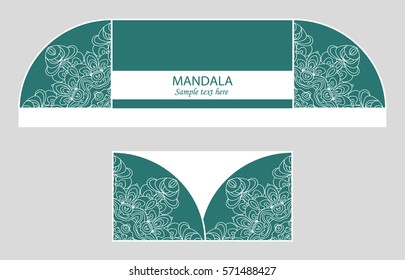 A festive envelope, box, cover for wedding, party, congratulations, I'm sorry. Laser cut mandala, Oriental motif hand-painted background. Decorative elements for design print. Vector EPS 10