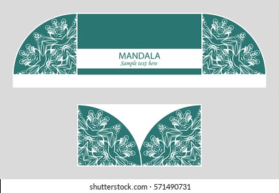 A festive envelope, box, cover for wedding, party, congratulations, I'm sorry. Laser cut mandala, Oriental motif hand-painted background. Decorative elements for design print. Vector EPS 10