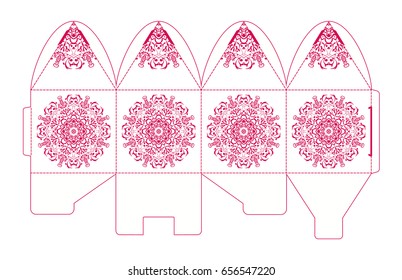 A festive envelope, box, cover for wedding, party, congratulations, I'm sorry. Laser cut mandala, Oriental motif hand-painted background. Decorative elements for design print. Vector EPS 10