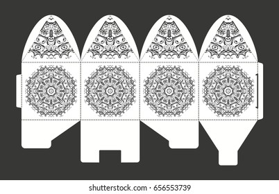 A festive envelope, box, cover for wedding, party, congratulations, I'm sorry. Laser cut mandala, Oriental motif hand-painted background. Decorative elements for design print. Vector EPS 10