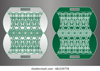 A festive envelope, box, cover for wedding, party, congratulations, I'm sorry. Laser cut mandala, Oriental motif hand-painted background. Decorative elements for design print. Vector EPS 10