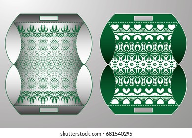 A festive envelope, box, cover for wedding, party, congratulations, I'm sorry. Laser cut mandala, Oriental motif hand-painted background. Decorative elements for design print. Vector EPS 10