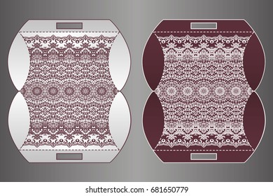 A festive envelope, box, cover for wedding, party, congratulations, I'm sorry. Laser cut mandala, Oriental motif hand-painted background. Decorative elements for design print. Vector EPS 10