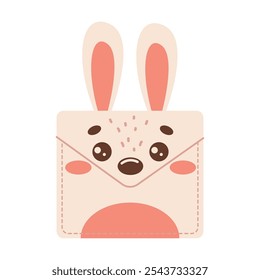 Festive envelope with bunny face flat color vector object. Christmas and Easter holidays greeting and congratulation illustration on white background