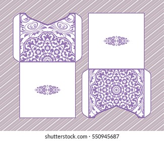 A festive envelope, wrapping, cover. Mandala, Oriental motif for wedding, party, congratulations, asking for forgiveness. Hand painted background. Decorative elements for design print. Vector EPS 10