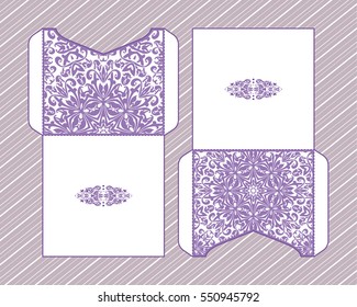 A festive envelope, wrapping, cover. Mandala, Oriental motif for wedding, party, congratulations, asking for forgiveness. Hand painted background. Decorative elements for design print. Vector EPS 10