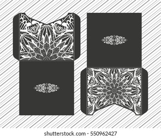 A festive envelope, wrapping, cover. Mandala, Oriental motif for wedding, party, congratulations, asking for forgiveness. Hand painted background. Decorative elements for design print. Vector EPS 10