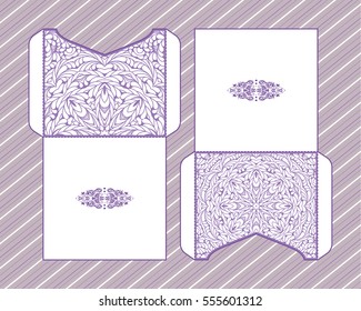 A festive envelope, wrapping, cover. Mandala, Oriental motif for wedding, party, congratulations, I'm sorry. Hand-painted background. Decorative elements for design print. Vector EPS 10