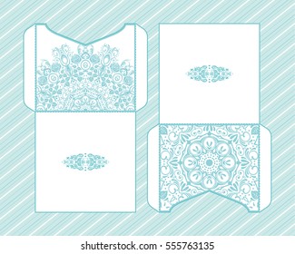 A festive envelope, wrapping, cover. Mandala, Oriental motif for wedding, party, congratulations, I'm sorry. Hand-painted background. Decorative elements for design print. Vector EPS 10