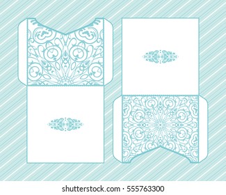 A festive envelope, wrapping, cover. Mandala, Oriental motif for wedding, party, congratulations, I'm sorry. Hand-painted background. Decorative elements for design print. Vector EPS 10