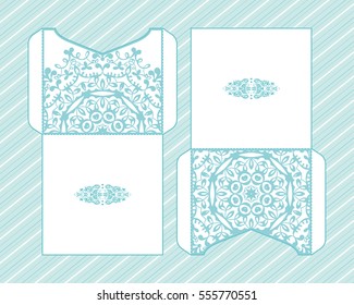 A festive envelope, wrapping, cover. Mandala, Oriental motif for wedding, party, congratulations, asking for forgiveness. Hand painted background. Decorative elements for design print. Vector EPS 10