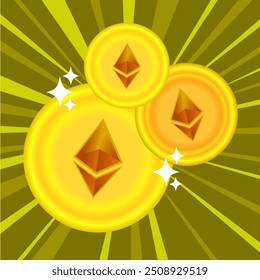 Ilustración vectorial festiva de Fondo de pantalla de monedas de Ethereum. Adecuado para el contenido del tema de criptomonedas de fondo