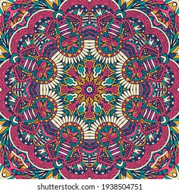 Festive ethnic indian colorful mandala pattern. Geometric ornamental fantasy boho magic design