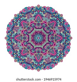Festive ethnic indian colorful mandala pattern. Geometric mandala fantasy boho style.