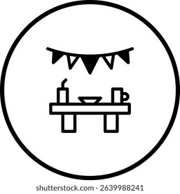 Festive event icon displaying a table adorned with decorations and refreshments