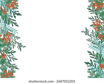 Festive Evergreen and Berry Border Vector Illustration