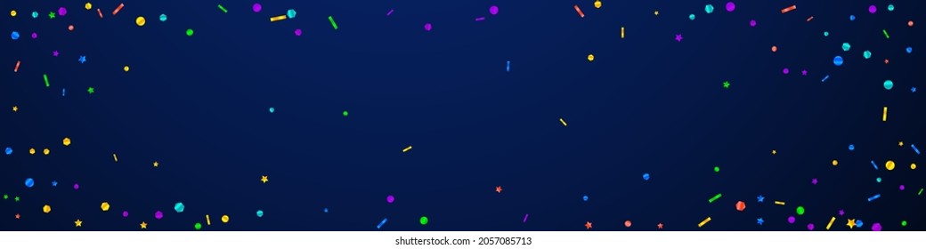Festive exceptional confetti. Celebration stars. Festive confetti on dark blue background. Amazing festive overlay template. Panoramic vector background.