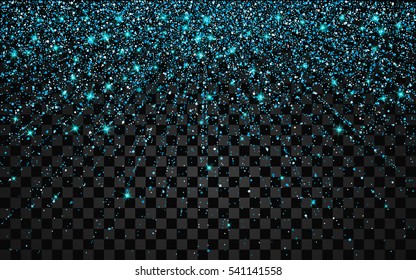 Festive explosion of confetti. Abstract glitter background for the card, invitation. Holiday Decorative element. Illustration of falling shiny particles and stars isolated on transparent background.