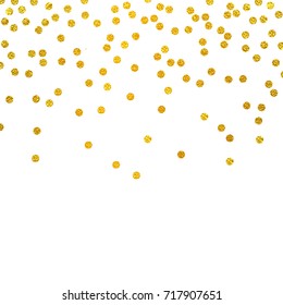Festive explosion of confetti. Gold glitter background. Golden dots. Vector illustration polka dot.