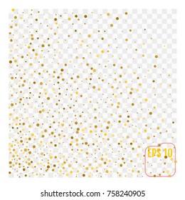 Festive explosion of confetti. Gold glitter background. Golden dots. Vector illustration polka dot.