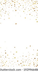 Festive extraordinary confetti. Celebration stars. Sparse gold confetti on white background. Good-looking festive overlay template. Vertical vector background.