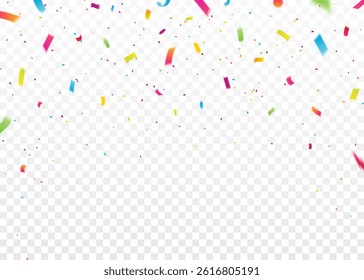 Festive Falling Colorful Confetti on Transparent Background for Celebrations and Special Event, Birthday, Holiday, New Year, Carnival festivity, confetti, Vector Illustration
