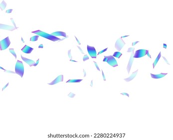 Festive falling confetti decoration vector background. Blue  hologram elements new year decor. Cracker poppers party confetti. Holiday celebration decor illustration. Happy mood.