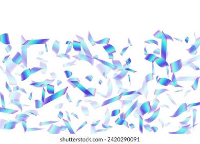 Festive falling confetti decoration vector illustration. Blue  hologram particles festival vector. Surprise burst flying confetti. Prize event decor background. Joy particles.