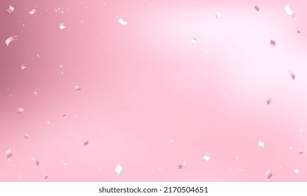 Festive falling pink and white confetti isolated on pink background. Falling confetti. Abstract decoration for party birthday, Christmas New Year confetti. Festive backdrop for projects. Vector EPS10.